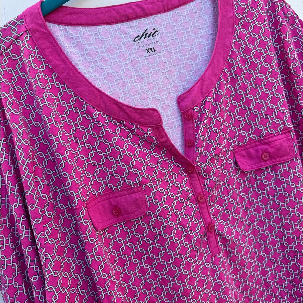 Chic Nation Fuchsia Geometric Blouse - Picture 2 of 3